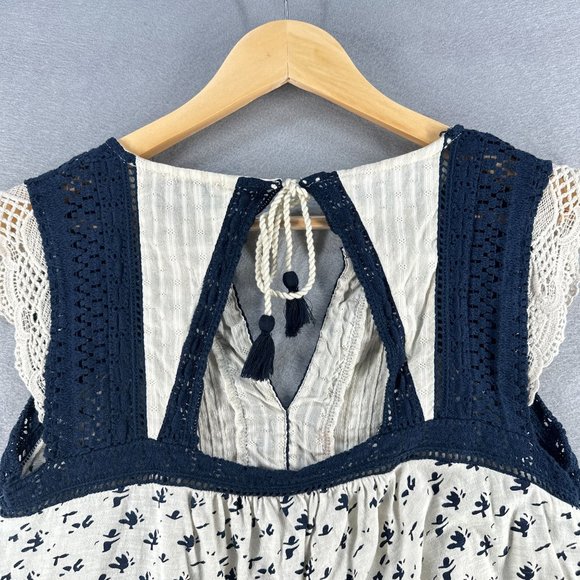 Lucky Brand Womens Peasant Tops S Cream Boho Flutter Sleeve Crochet Lace Boho - Picture 11 of 16